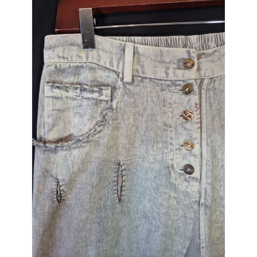 Paper Lace Light Gray Pink Floral Patchwork Cotton Pants Jeans Medium - Picture 4 of 10